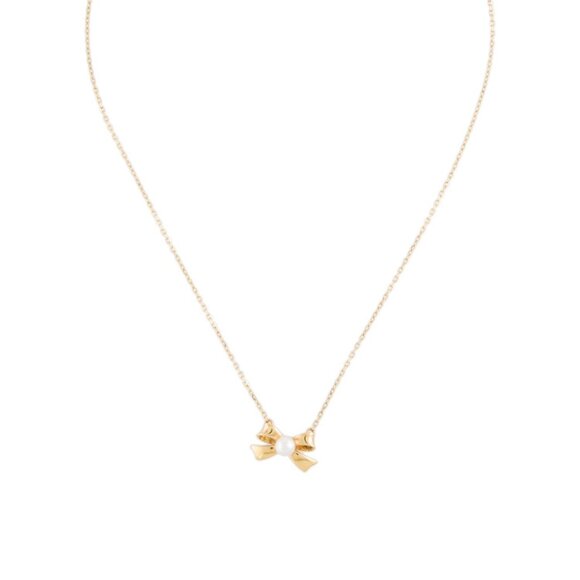 MIKIMOTO 18K 750 YELLOW GOLD CULTURED PEARL BOW PENDANT NECKLACE - Picture 4 of 9